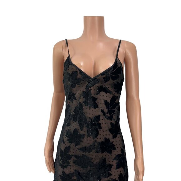 Vintage Morgan Taylor Black Sheer Slip Dress SZ S Velvet Floral By Fantasies - Picture 12 of 16